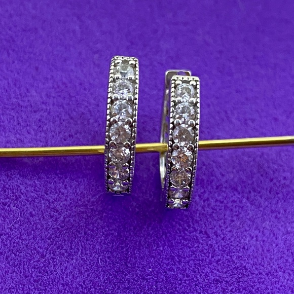 Jewelry - 💛 Classic Sterling Silver Crystal Hoop Earrings | Everyday Sparkle Huggies